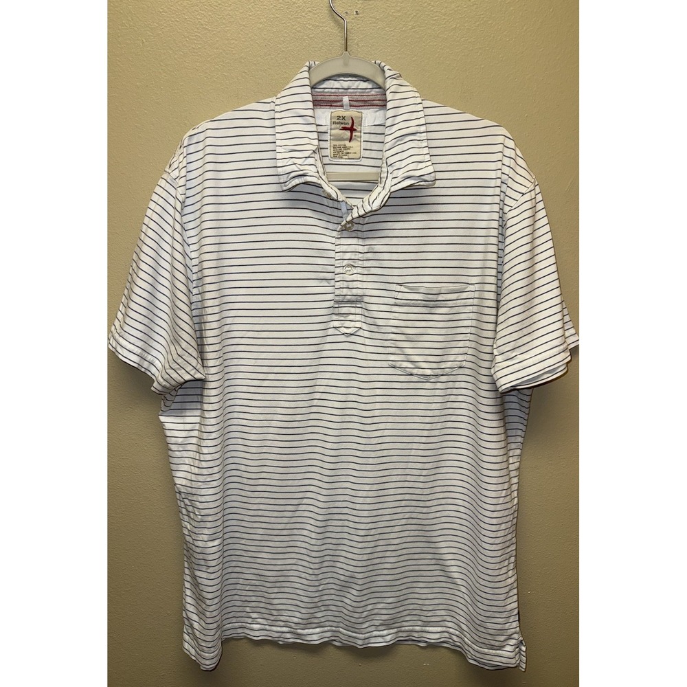 Relwen Mens Stripe Slot Pocket T Polo Shirt Blue White 2XL Preppy Golf